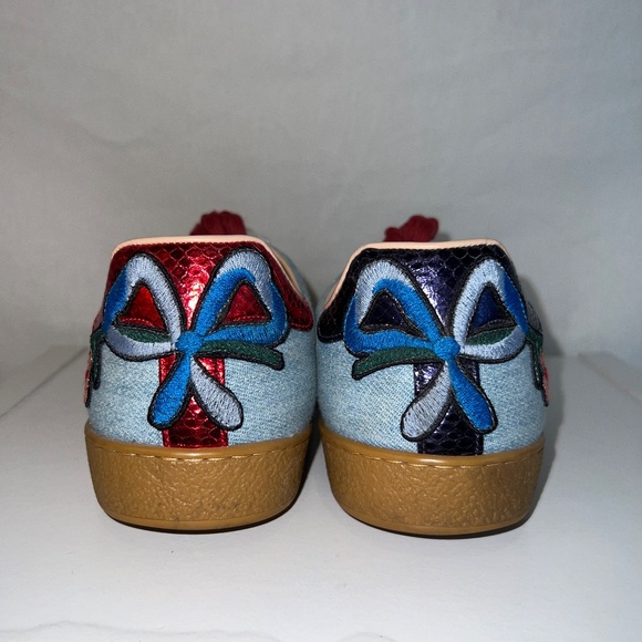 Gucci, Low Top Embroidered Sneakers, Floral Denim Ace, Size 10.5 - Picture 4 of 14